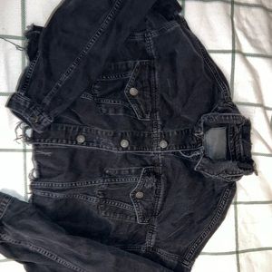 destroyed faded black denim jacket